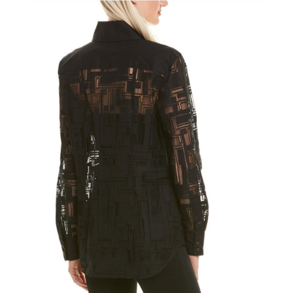 Lafayette 148 New York James Black Lace Sheer Button Up Blouse Size Medium - Picture 8 of 8